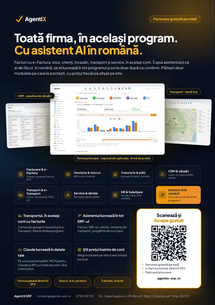 Coperta flyerului „AgentiX ERP pe o pagină”