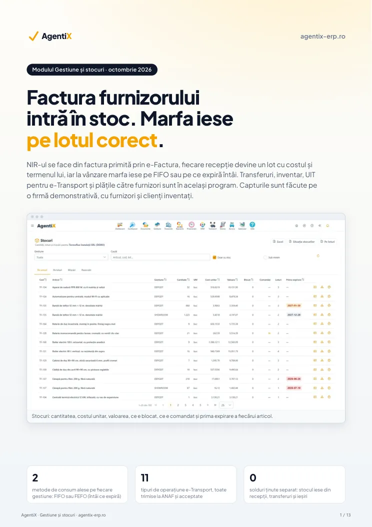 Coperta flyerului „Gestiune și stocuri”