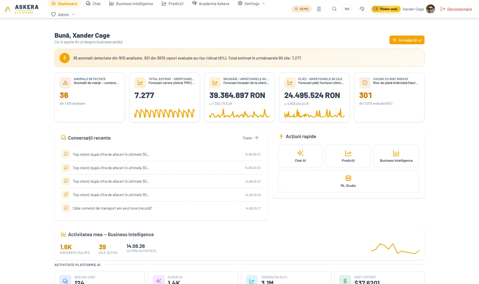 Panoul de pornire Askera AI
