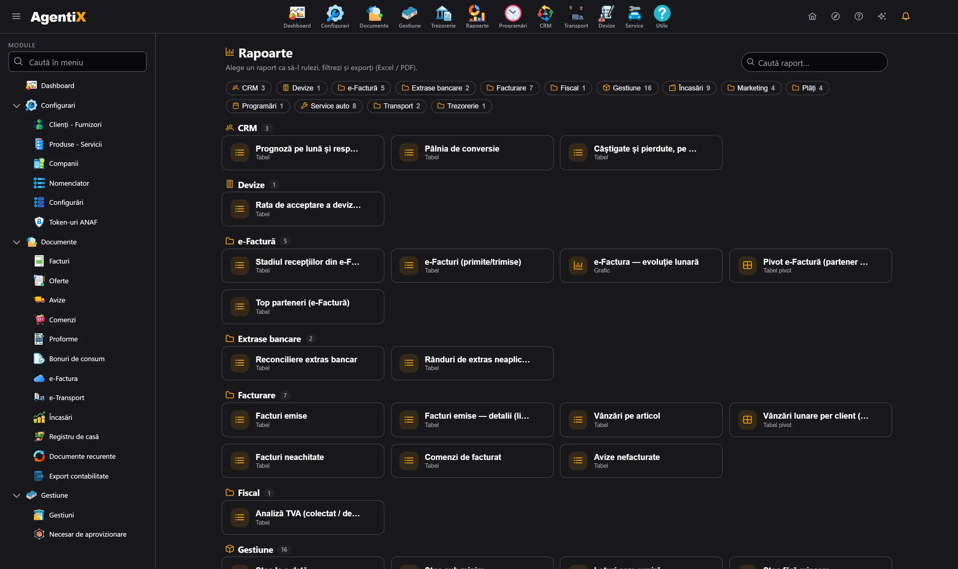 Catalogul de rapoarte din AgentiX