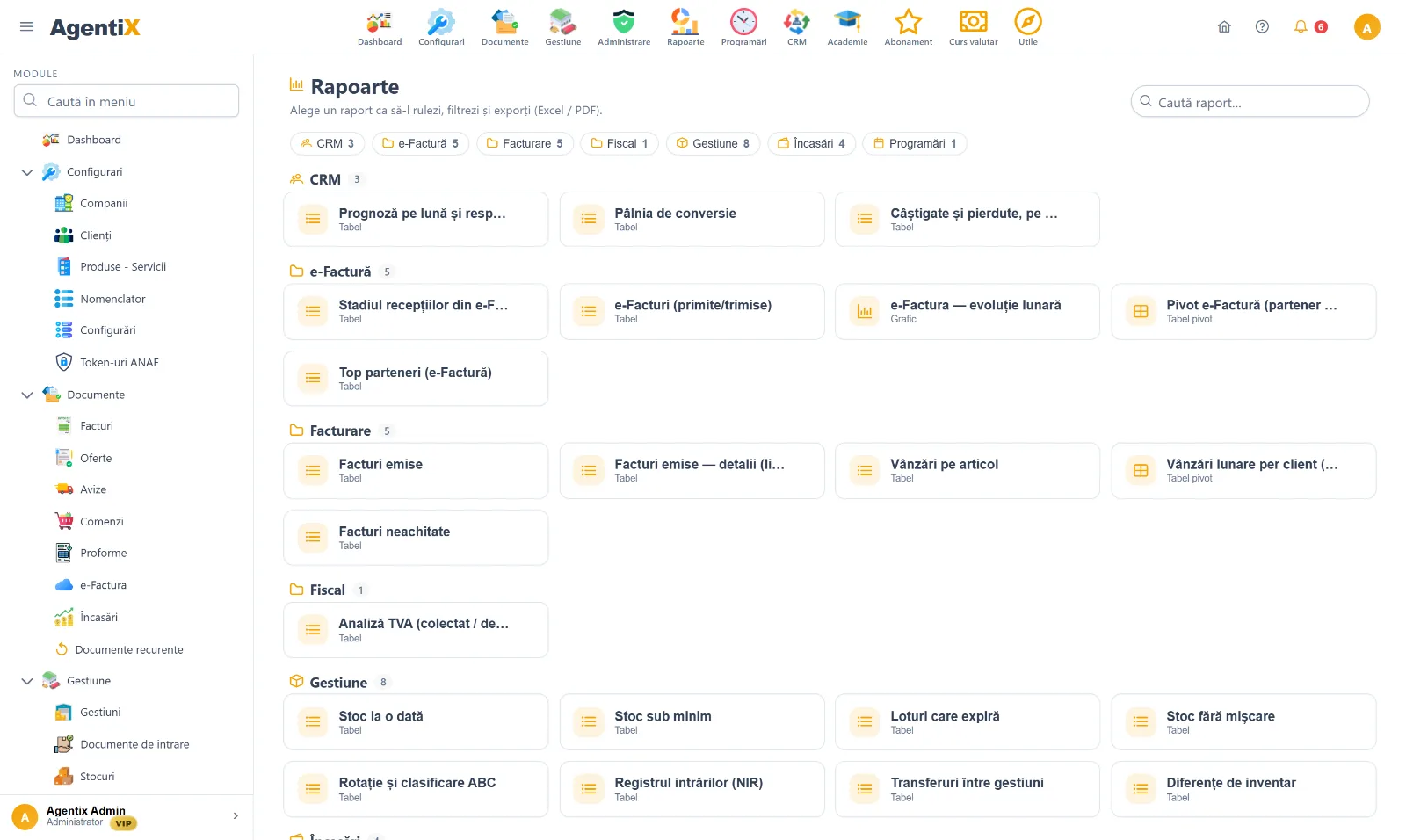 Catalogul de rapoarte din AgentiX