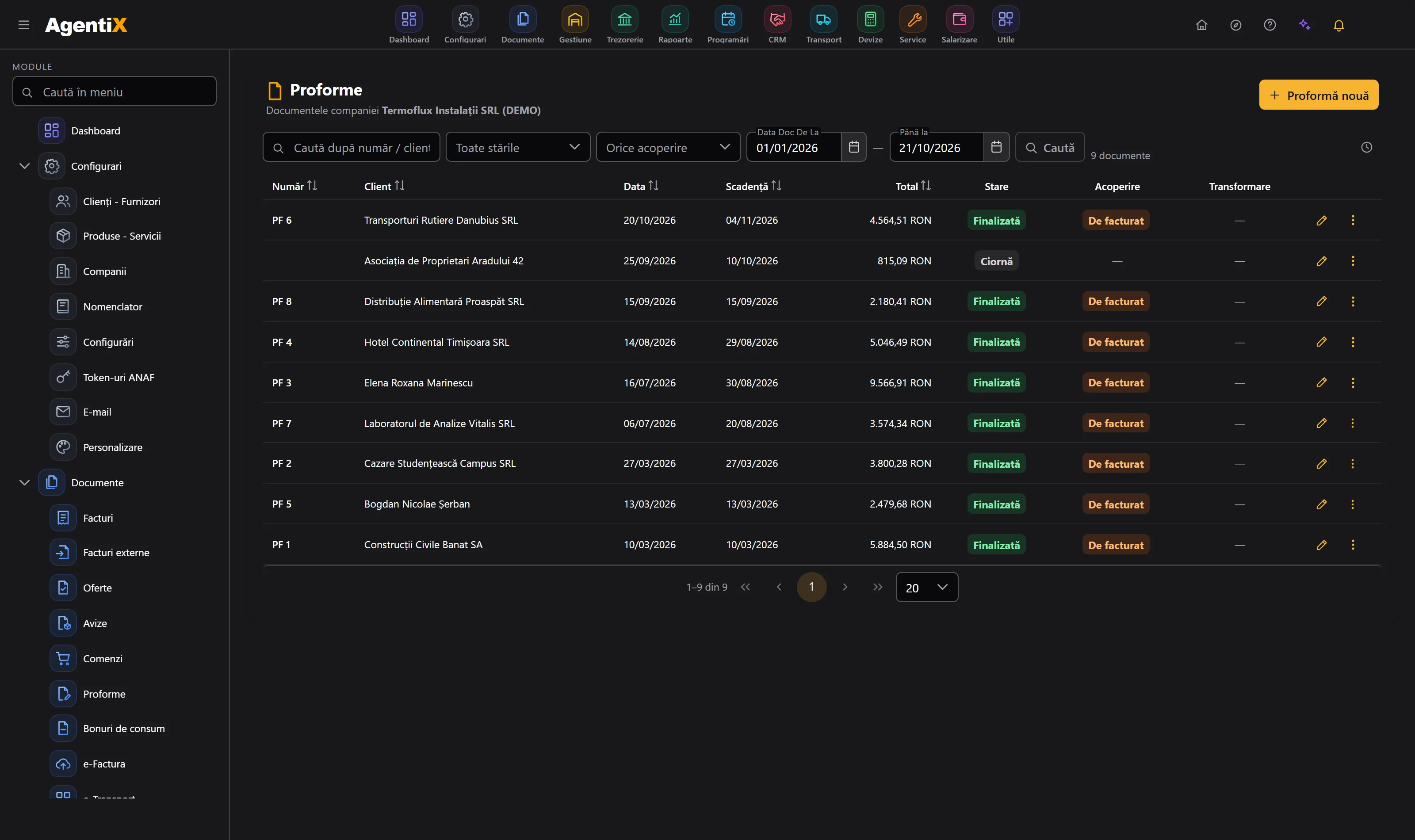 Lista de proforme din AgentiX
