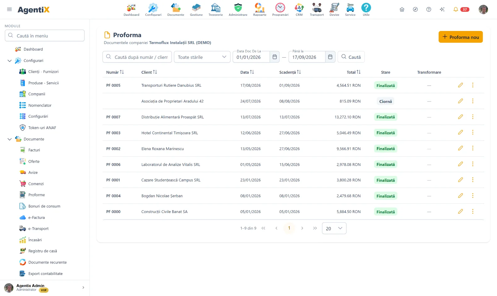 Lista de proforme din AgentiX